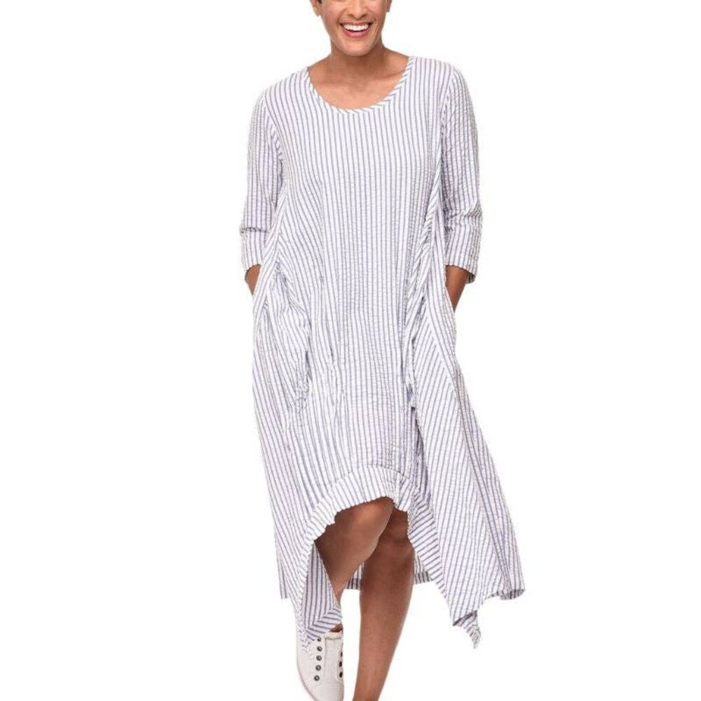 Lexi Dress in White Marina Seersucker Stripe